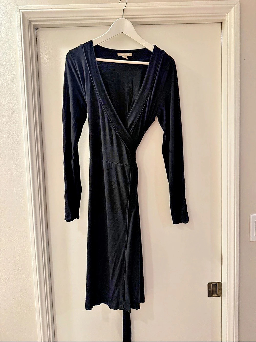 Banana Republic Long Sleeve Jersey Wrap Dress Black Mini Dress Medium